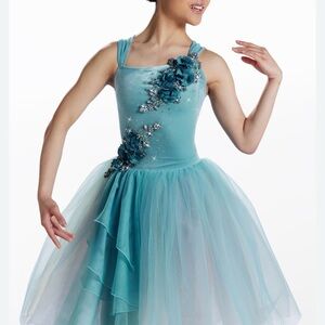 Girls Teal Floral Tulle Tutu Dress
